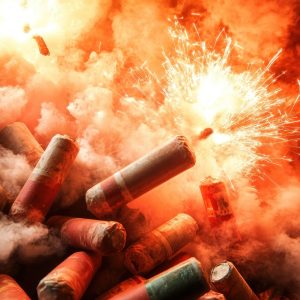 Experience the electrifying energy of a midnight festive celebration Capture the breathtaking spectacle of exploding firecrackers, illuminating the sky with bursts of light and color Witness the dazzling display of fireworks as they paint the night with their vibrant hues These images embody the joyous spirit of a new beginning AI Generative